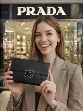Prada 100% leather Wallet Vintage black Squeeze Lock